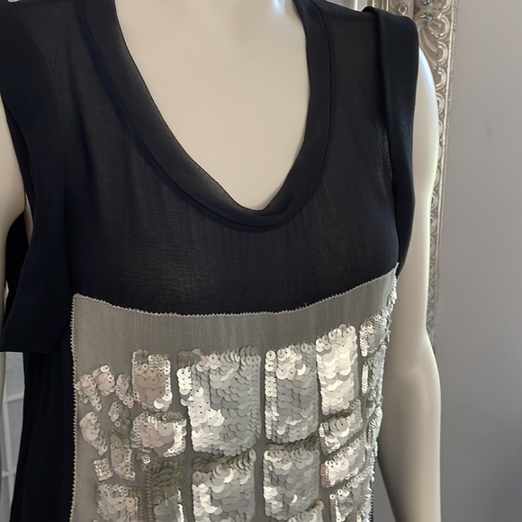 Phillip Lim Black Silk & Silver Metallic Shirt Sz 6 - Picture 3 of 6